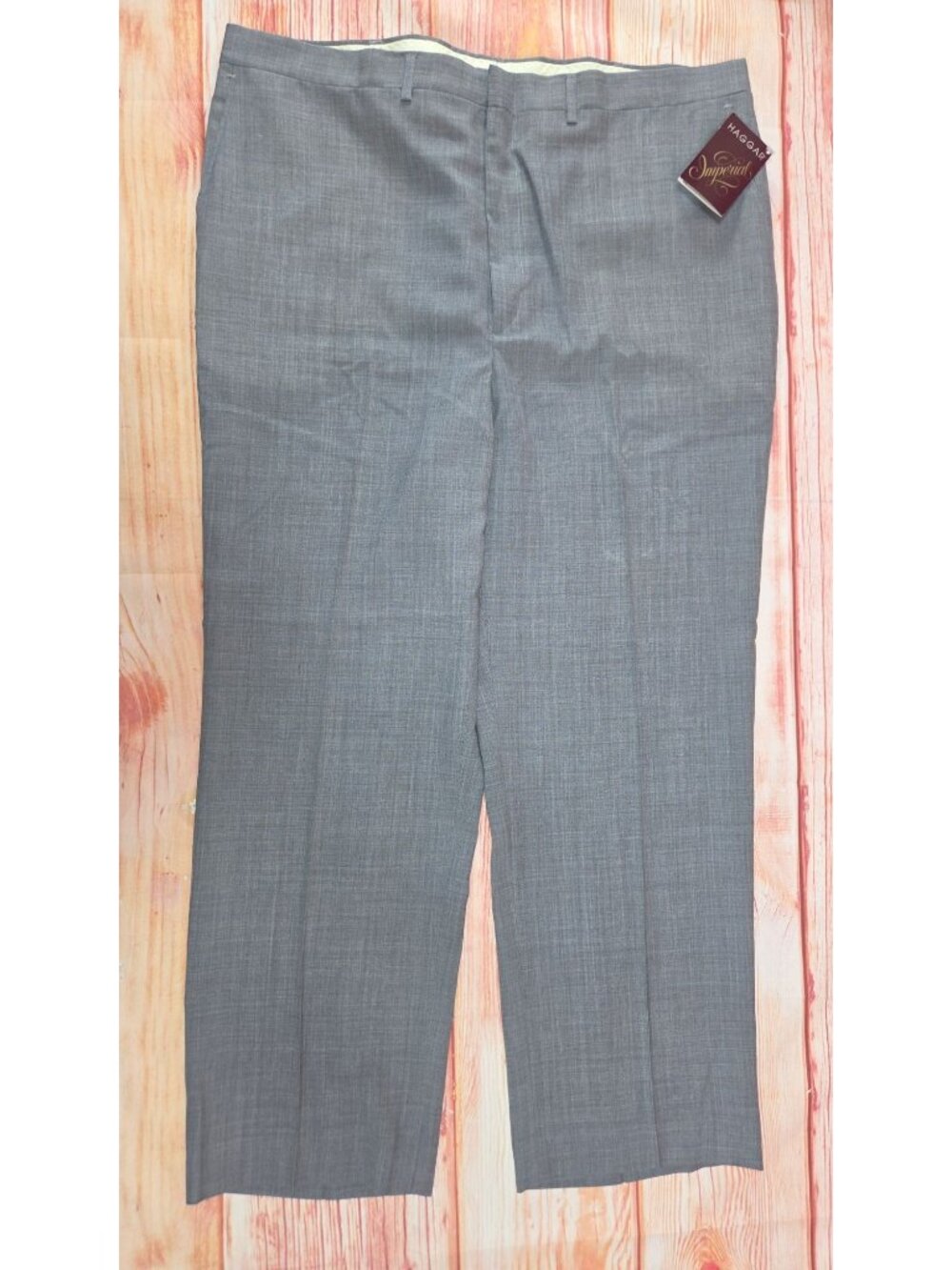 Haggar Imperial Mens Gray Dress Pants 42x31 Flat Front Lightweight Classic Fit